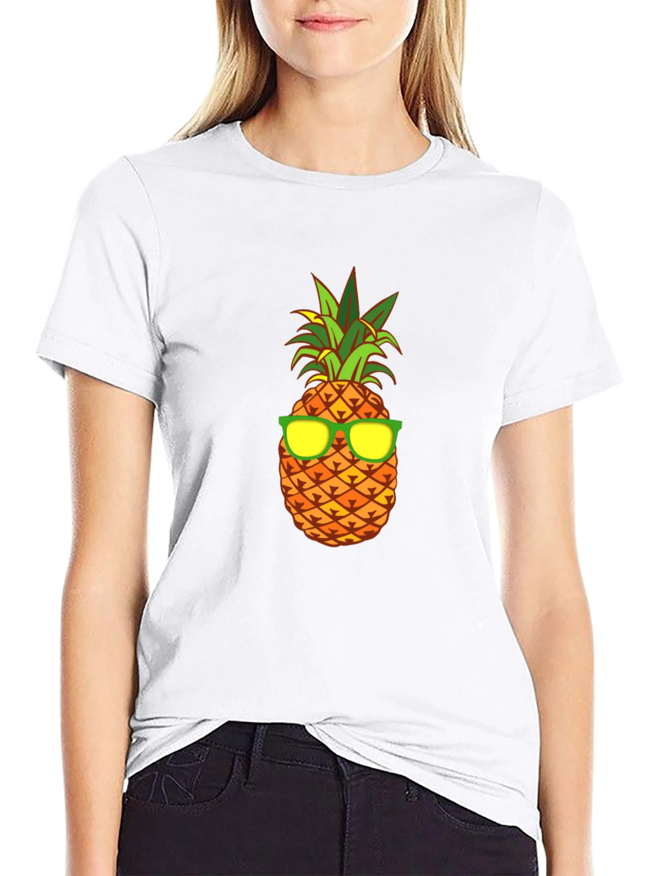 Black Cool Pineapple Graphic Tee - Black Cotton T-Shirt view 9
