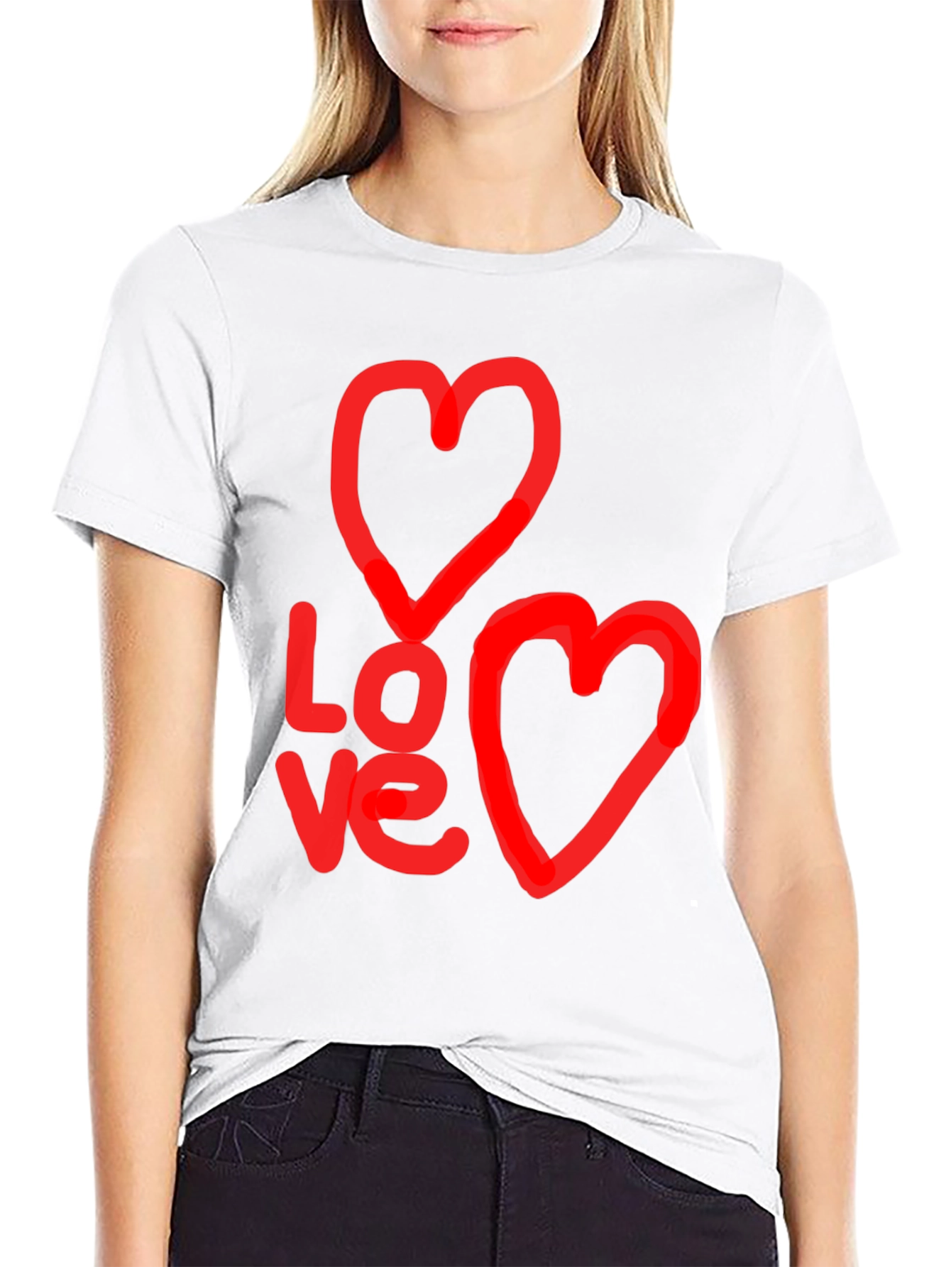 Black Love Graphic Black T-Shirt with Heart Designs view 9