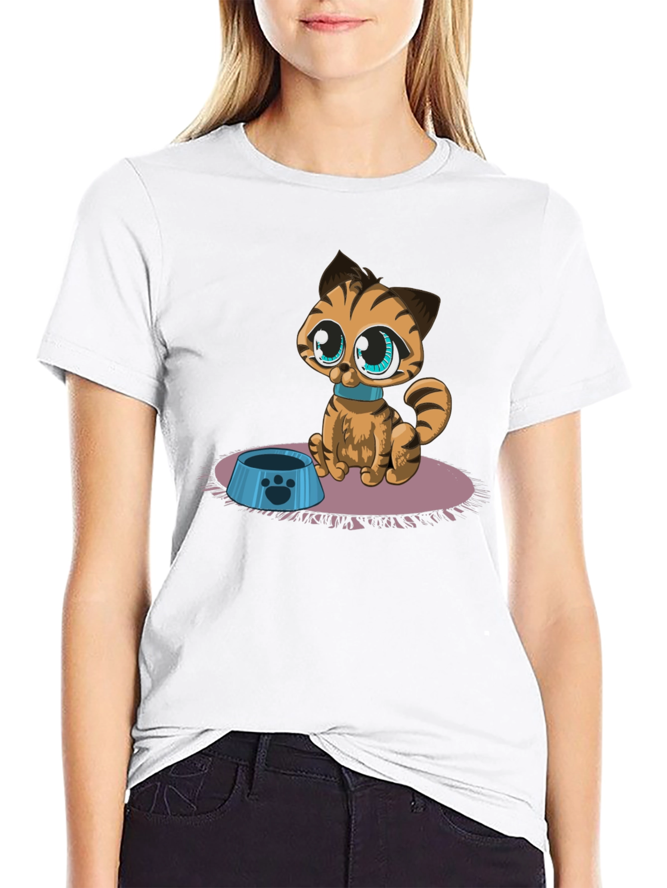 Black Cartoon Cat Graphic Tee - Cute Pet Lover Shirt view 9
