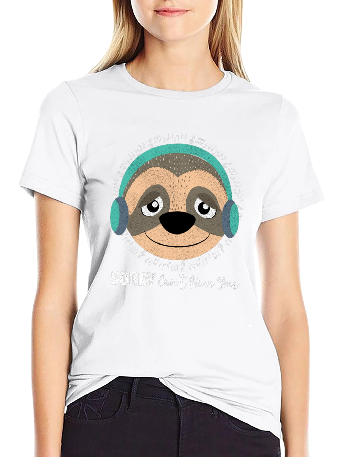 Black Sloth Headphones Graphic T-Shirt - Sorry Can't Hear You view 9