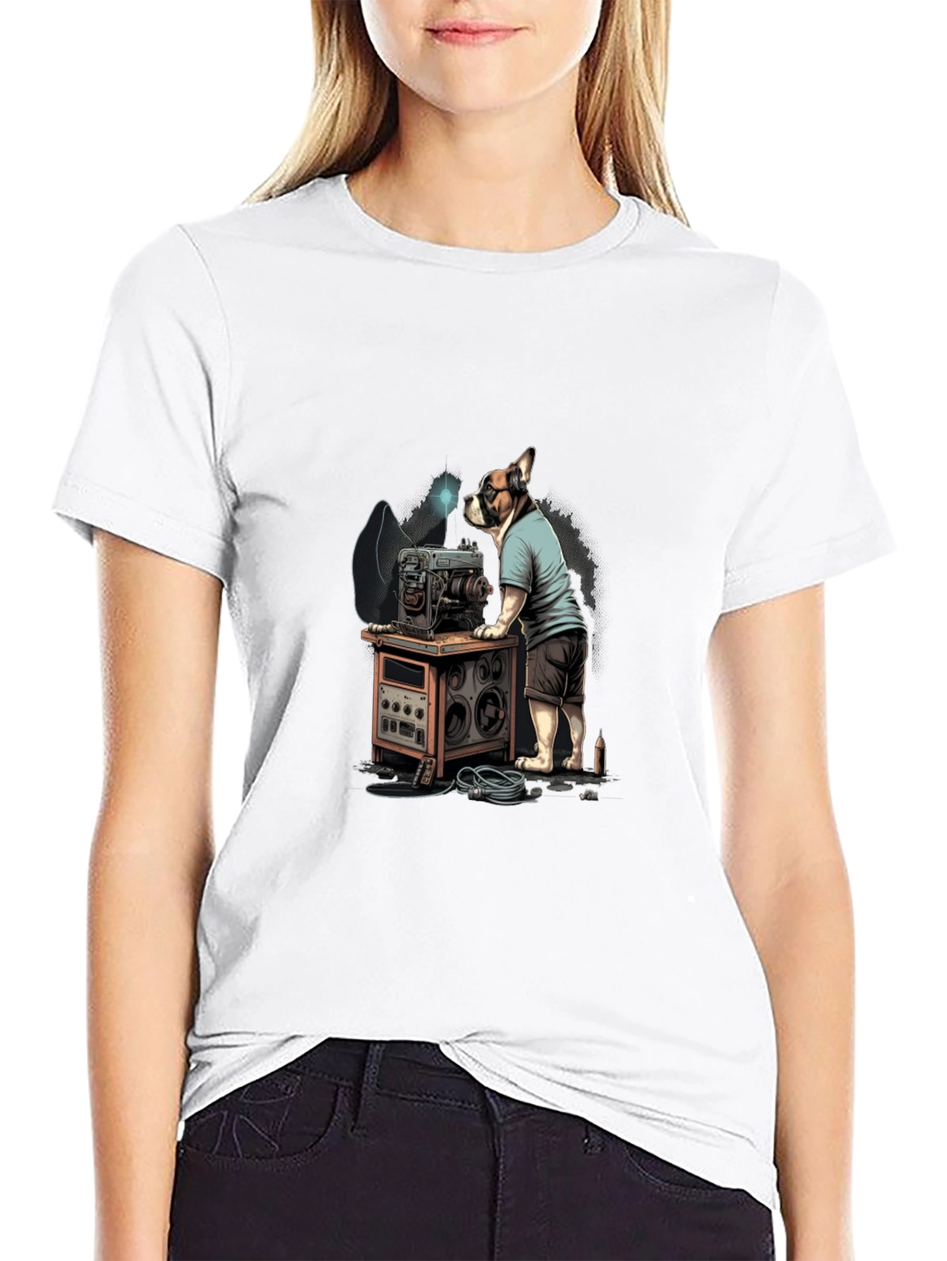 Black Dog Repairing Machine Graphic Tee view 9