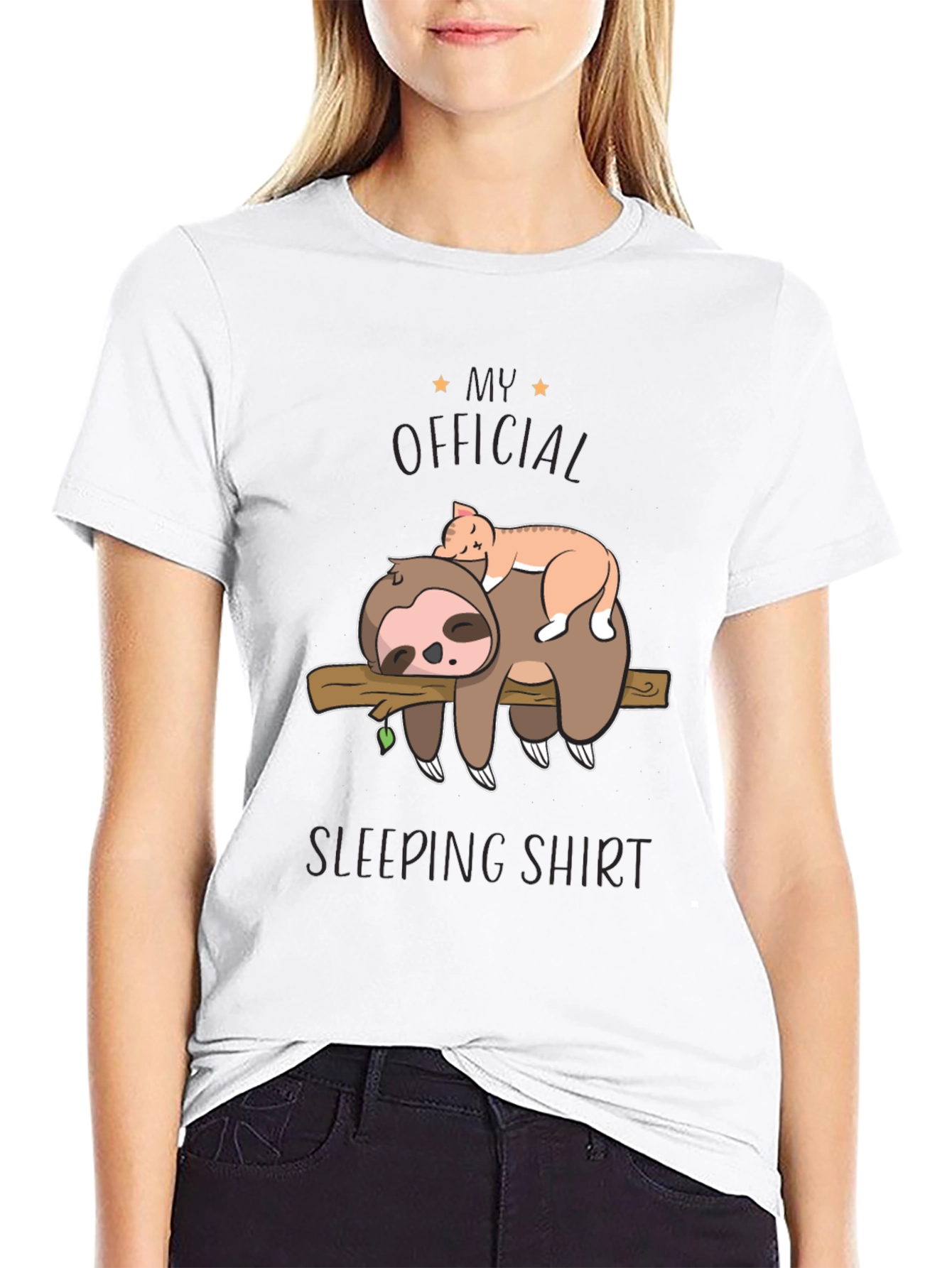 Black Sloth & Cat Sleeping Shirt - Official Sleepwear view 9