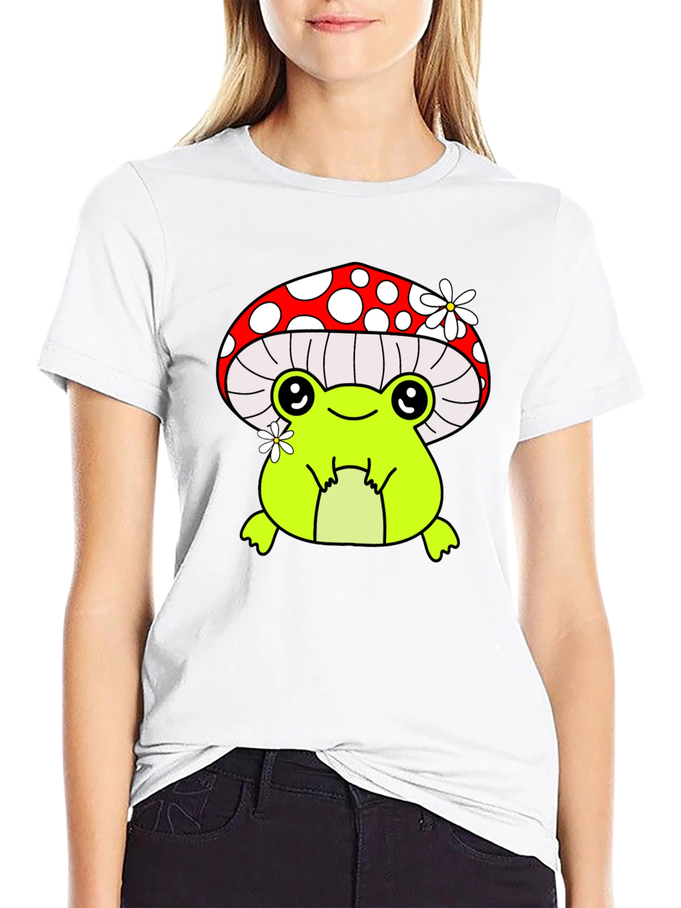 Black Mushroom Frog Graphic Tee - Black Cotton Shirt view 9