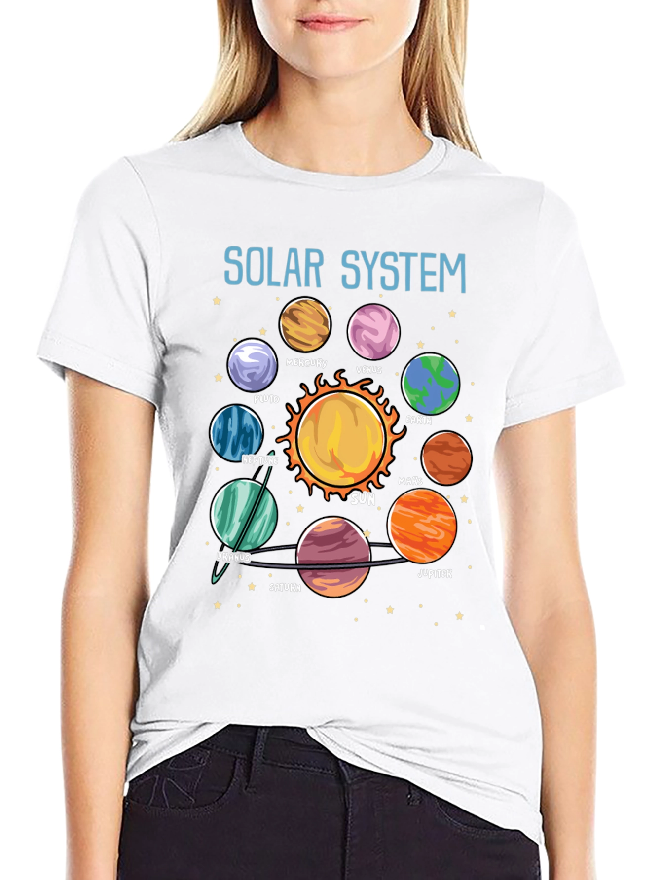 Black Solar System Planet Graphic T-Shirt view 9