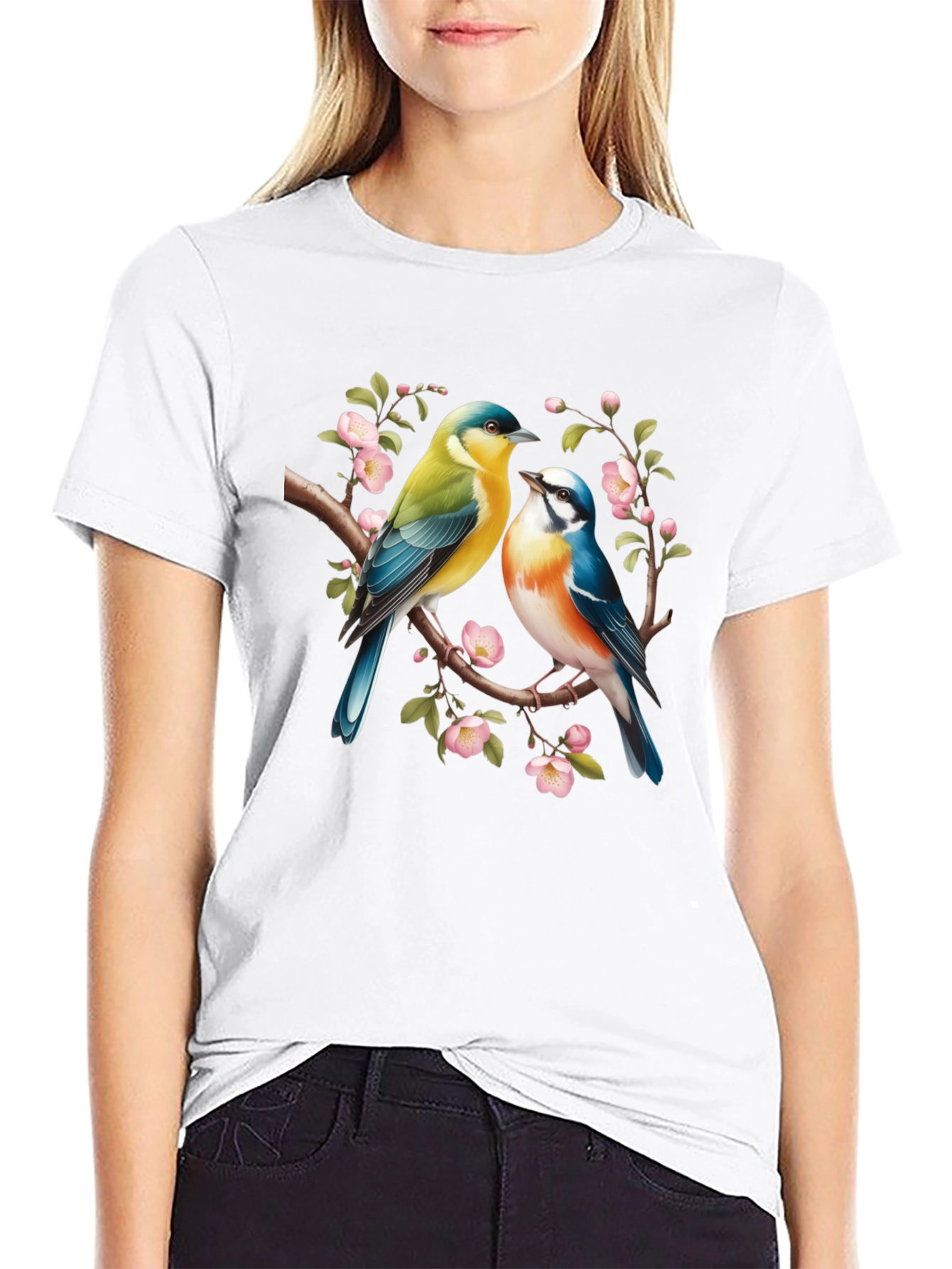 Black Birds On Branch Graphic T-Shirt - Black view 9