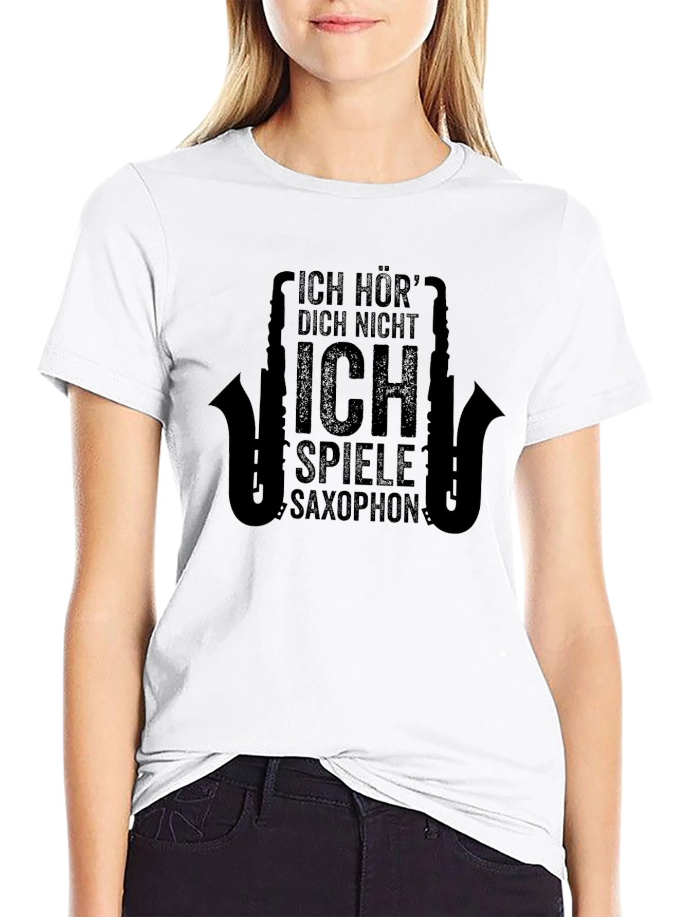 Black Ich Spiele Saxophon T-Shirt - Black Cotton Tee for Musicians view 9