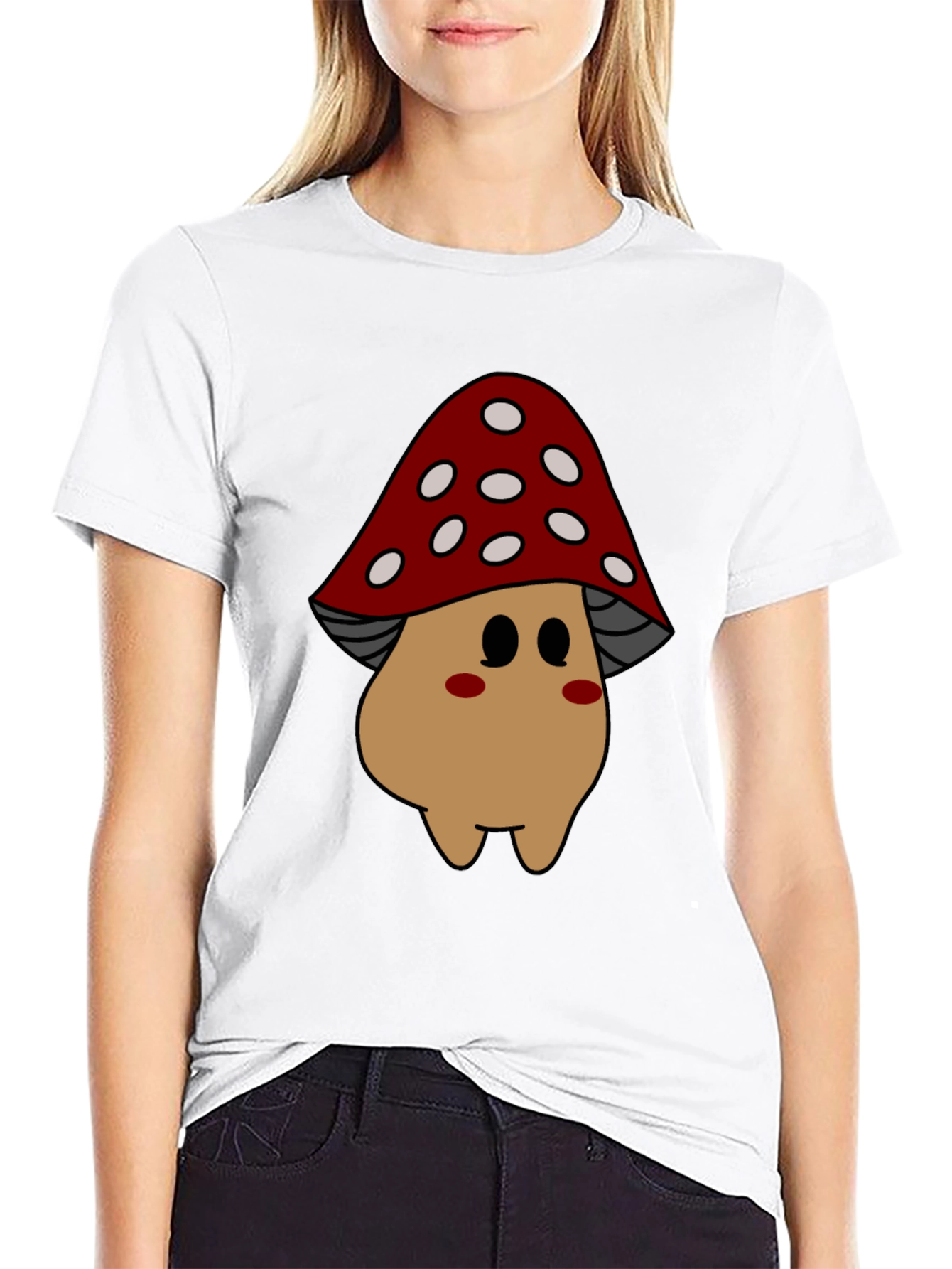 Black Mushroom Cartoon Graphic Tee view 9