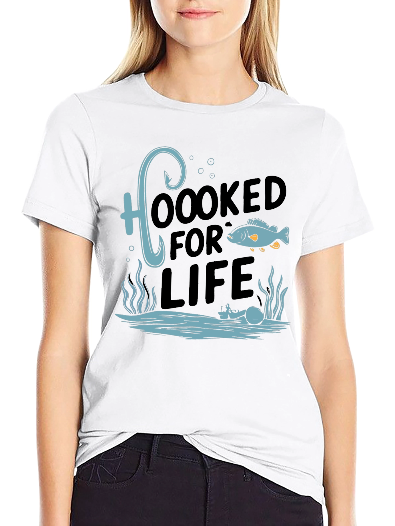 Black Hooked for Life Graphic Tee - Fishing Enthusiast's Shirt view 9