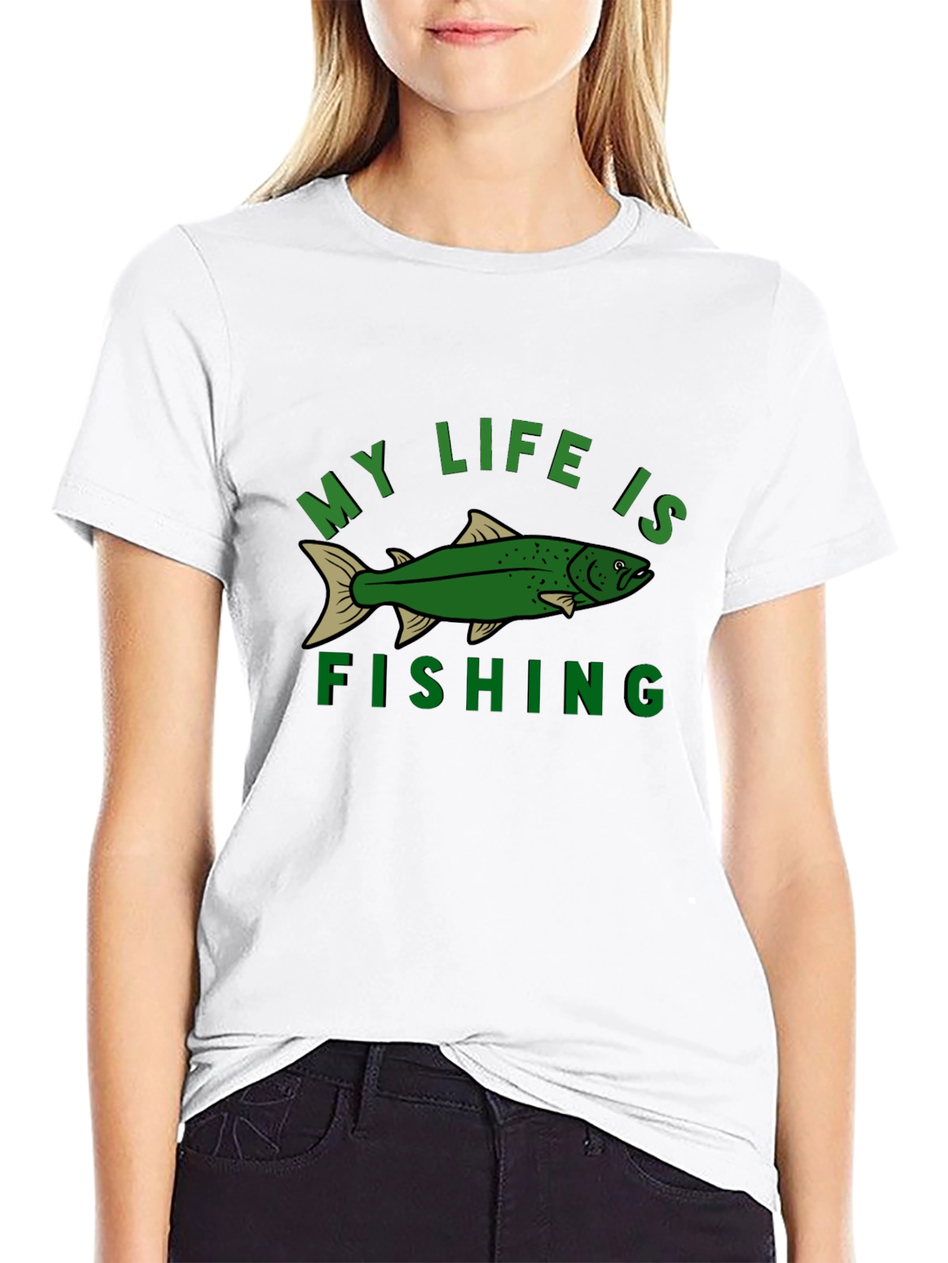Black My Life Is Fishing Graphic Tee - Black Cotton T-Shirt view 9