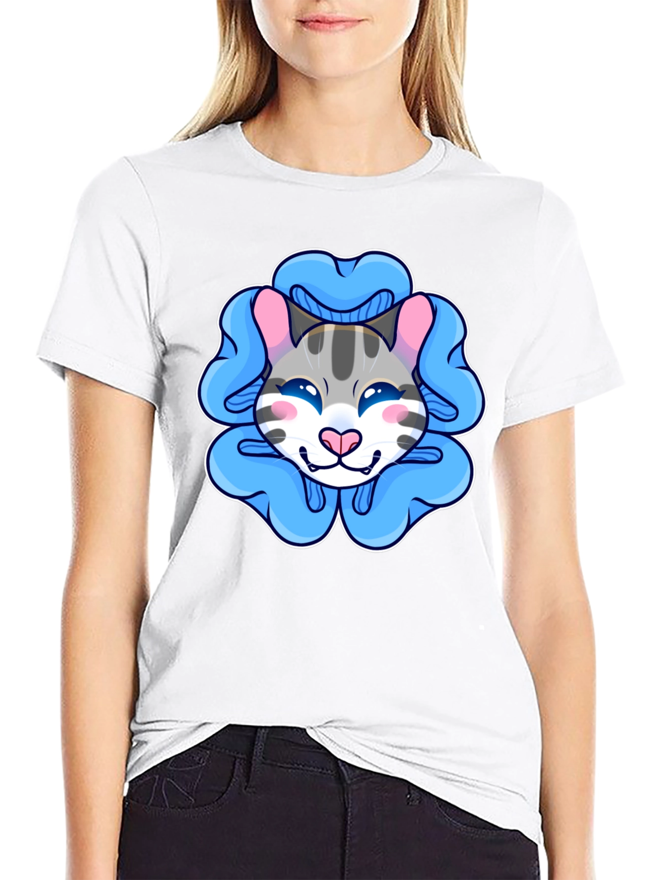 Black Cute Cartoon Cat T-Shirt view 9