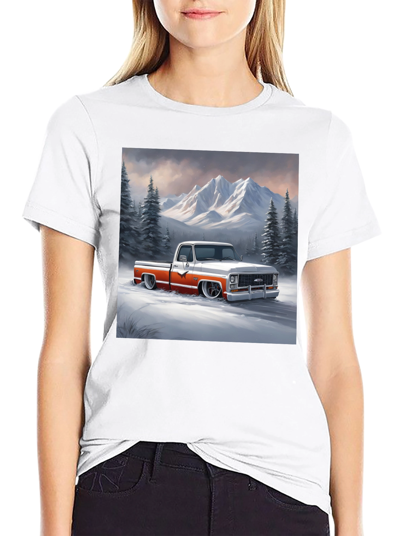 Black Classic Truck Graphic Tee - Mountain Scene view 9