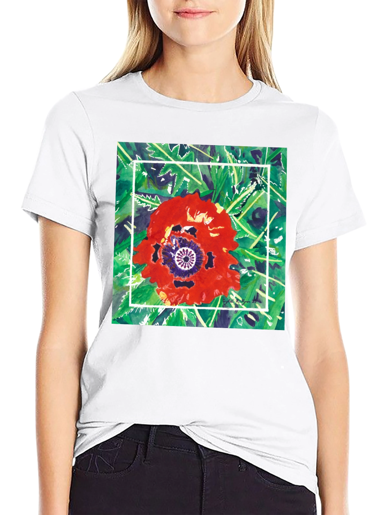 Black Floral Graphic T-Shirt - Unique Artistic Print view 9