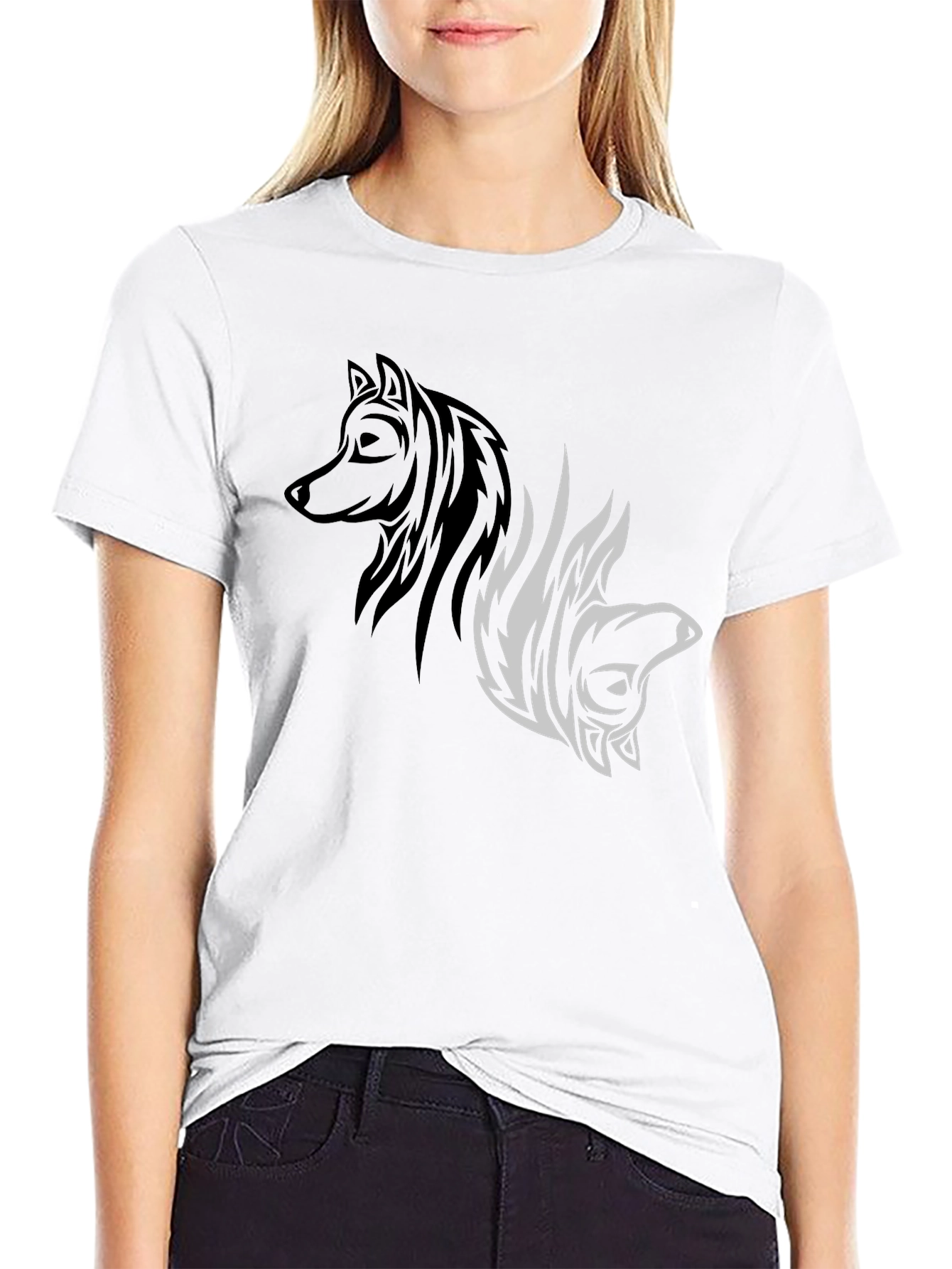 Black Yin Yang Wolf Graphic Tee - Stylish Black T-Shirt view 9