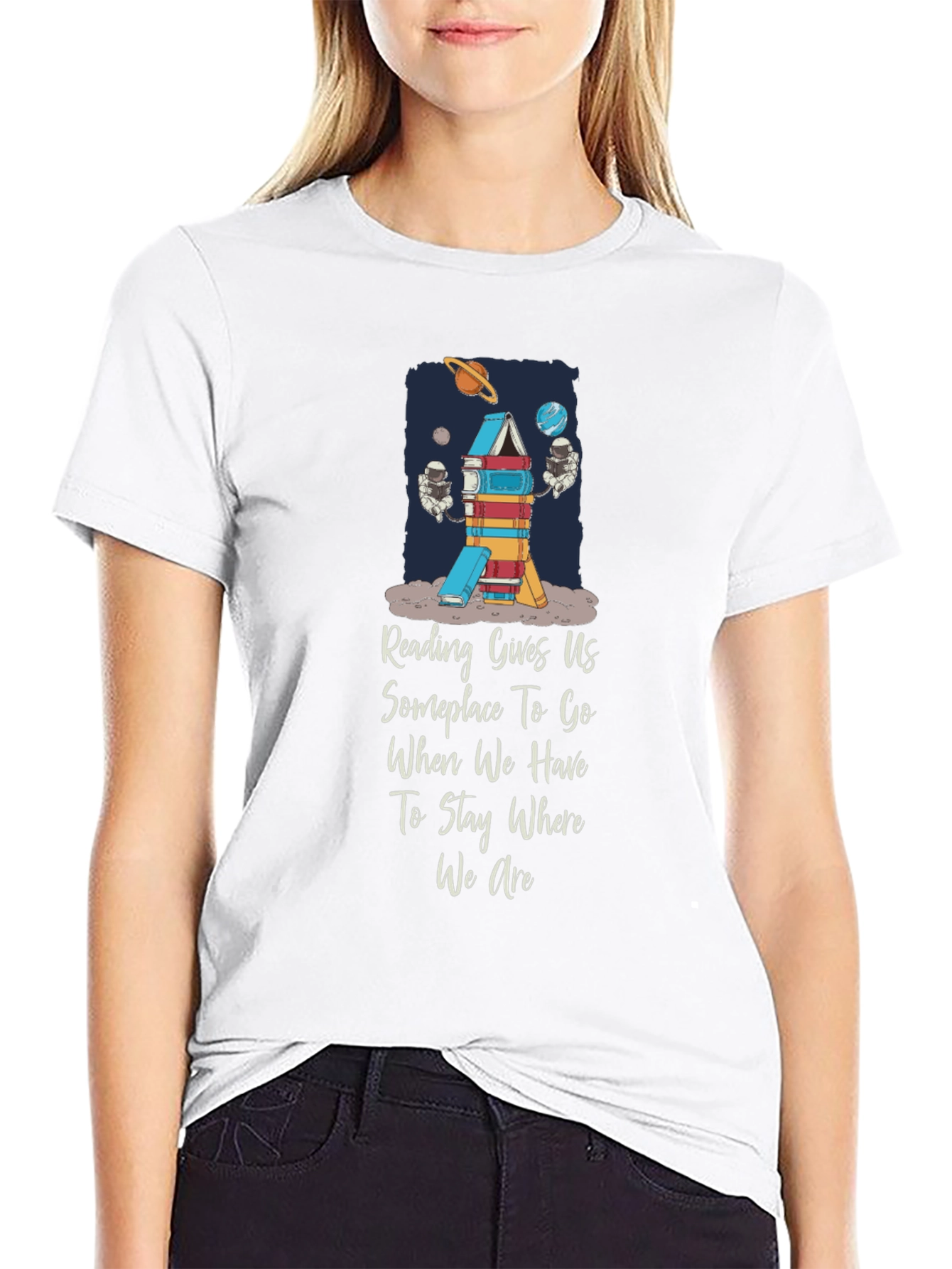 Black Reading Rocket T-Shirt - Space & Books view 9