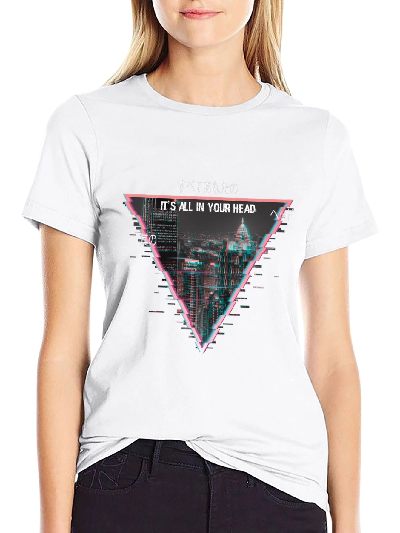 Black Cyberpunk Cityscape T-Shirt - "It's All In Your Head" view 9