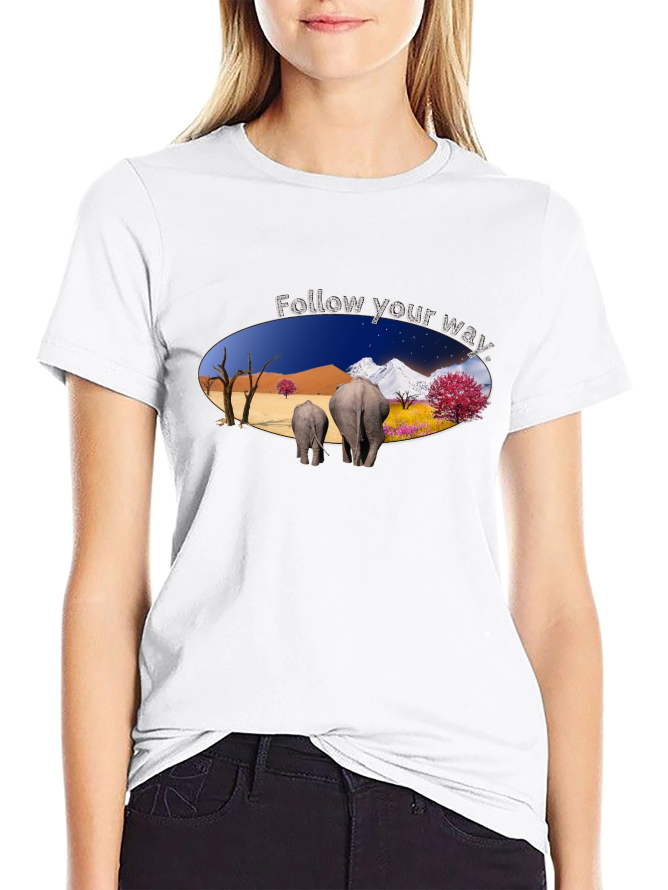 Black Elephant Landscape Graphic T-Shirt view 9