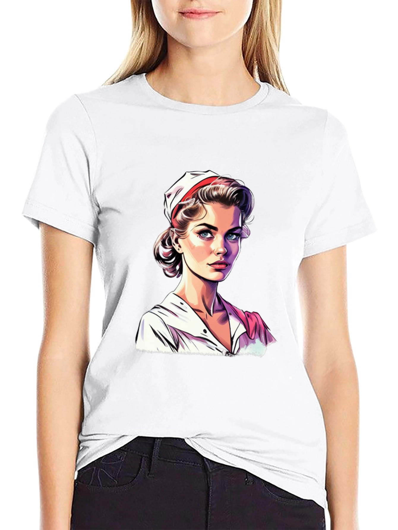Black Vintage Nurse Graphic Tee - Retro Style T-Shirt view 9