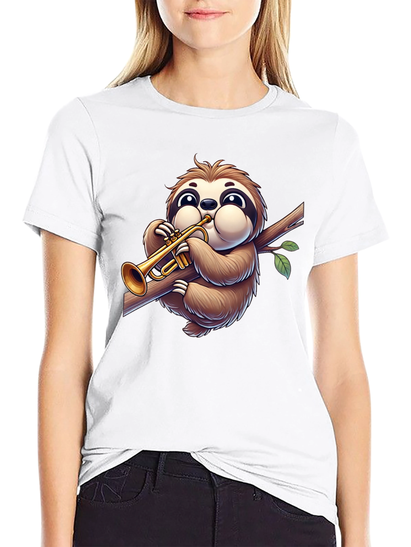 Black Sloth Trumpet T-Shirt - Cartoon Music Lover Tee view 9