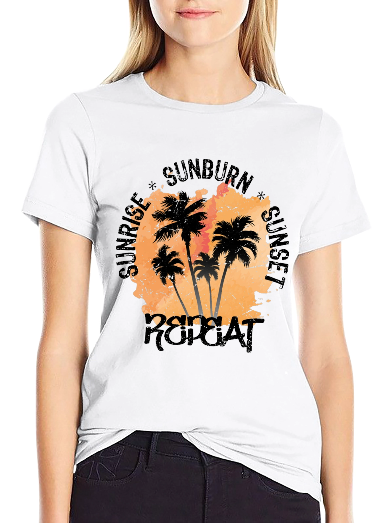 Black Sunrise Sunset Repeat Palm Tree T-Shirt view 9