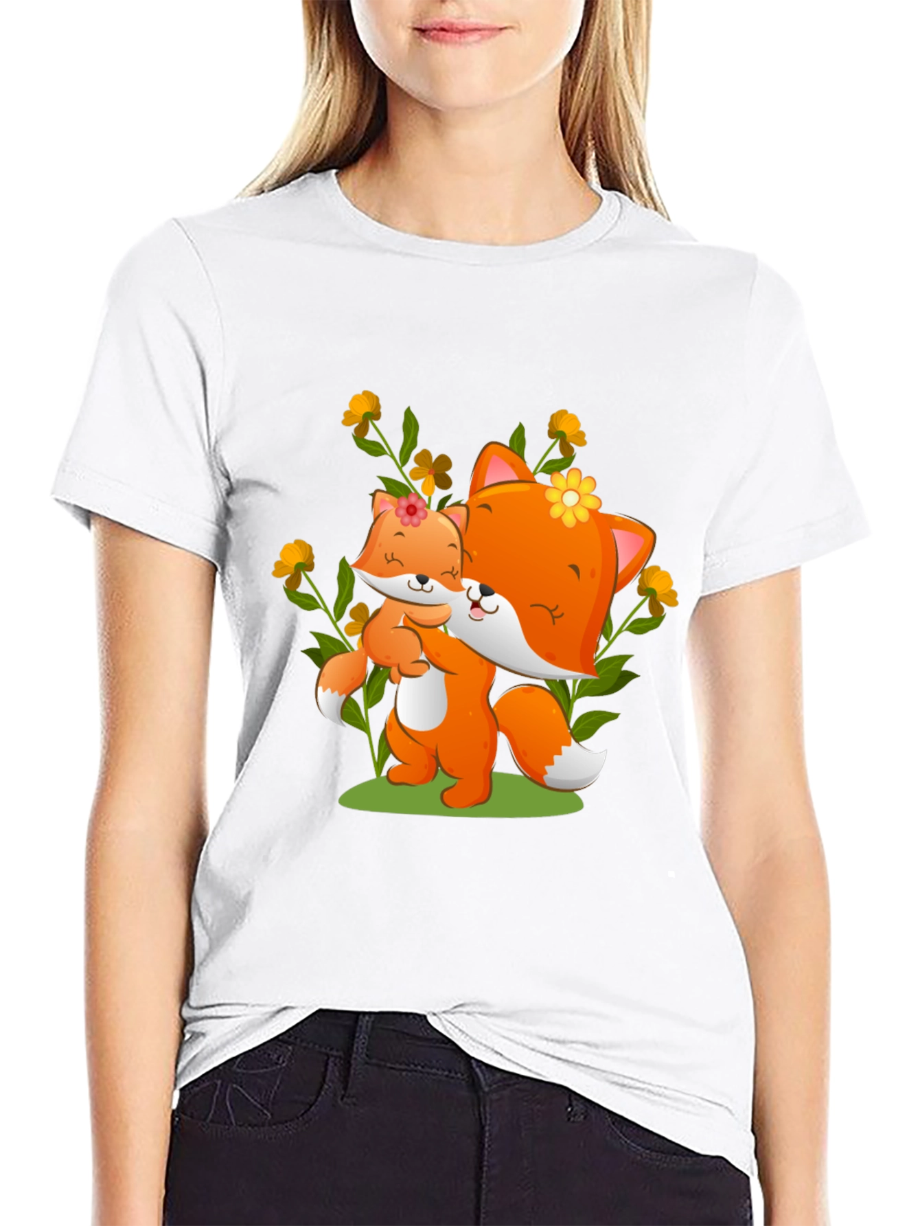 Black Cute Fox & Cub Graphic Tee view 9
