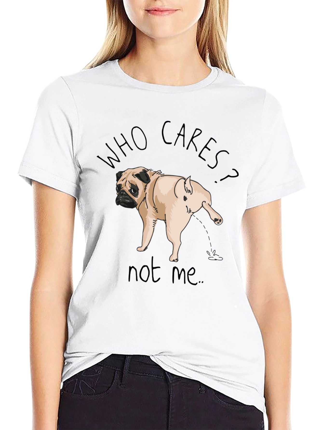 Black Funny Pug Dog Graphic Tee - Who Cares? view 9
