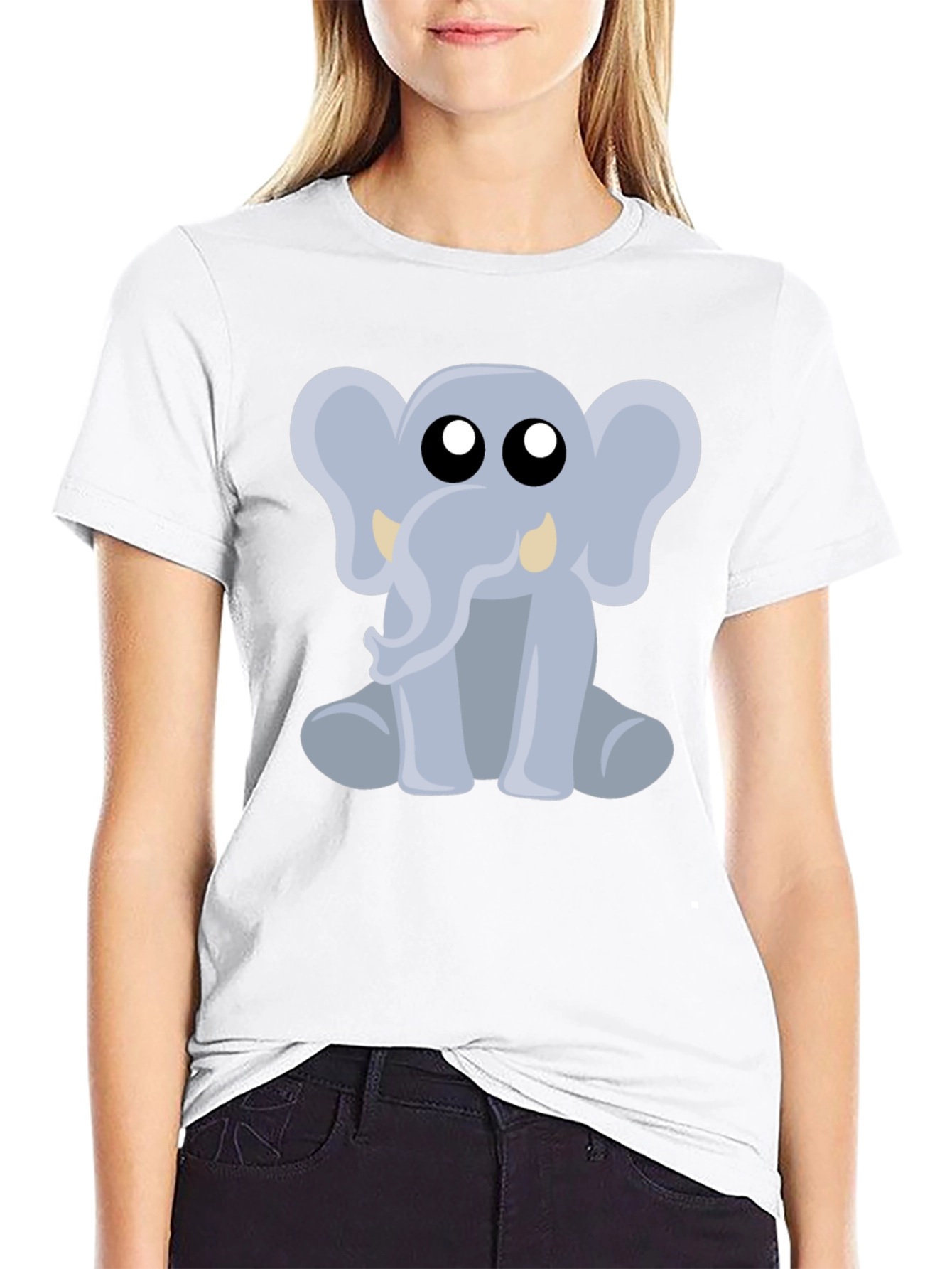 Black Cute Elephant Graphic Tee - Black Cotton Shirt view 9