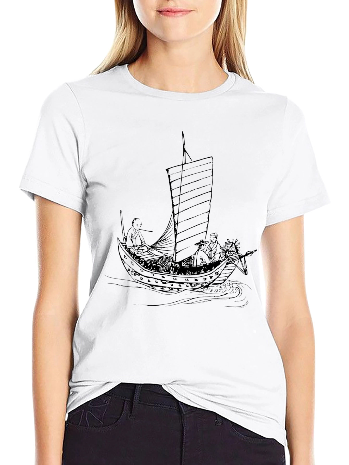 Black Black T-Shirt with Junk Ship Graphic view 9