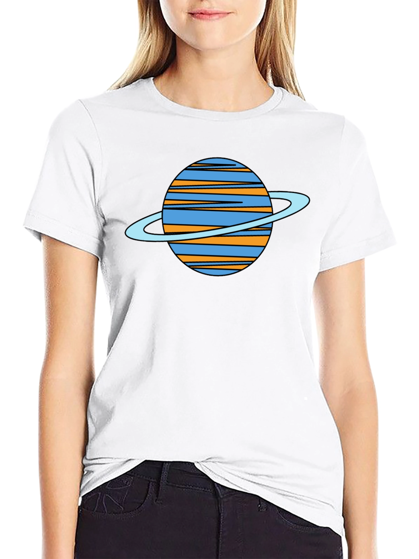 Black Saturn Graphic Black T-Shirt - Trendy Space Tee view 9