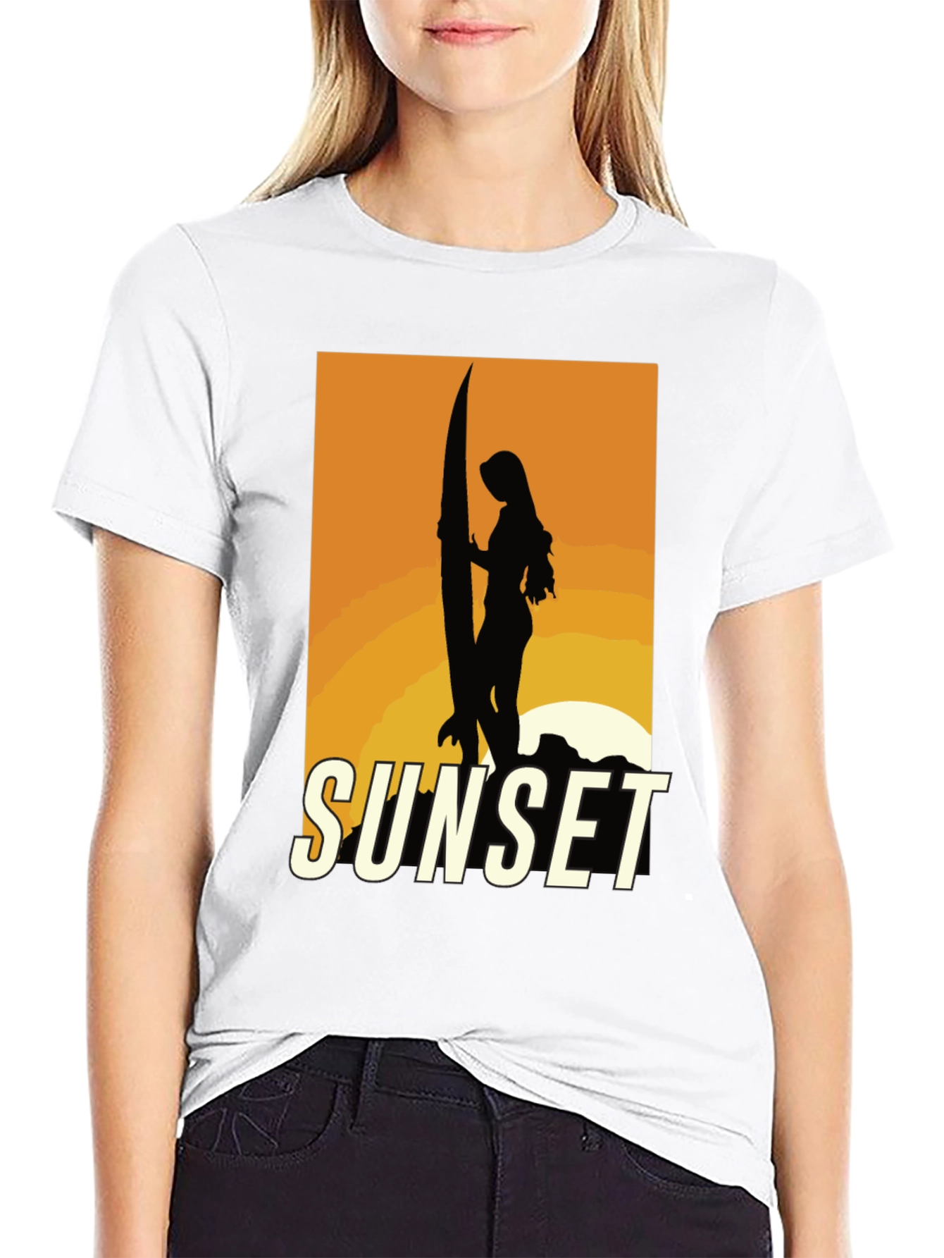 Black Sunset Surfer Graphic Tee - Black Cotton T-Shirt view 9