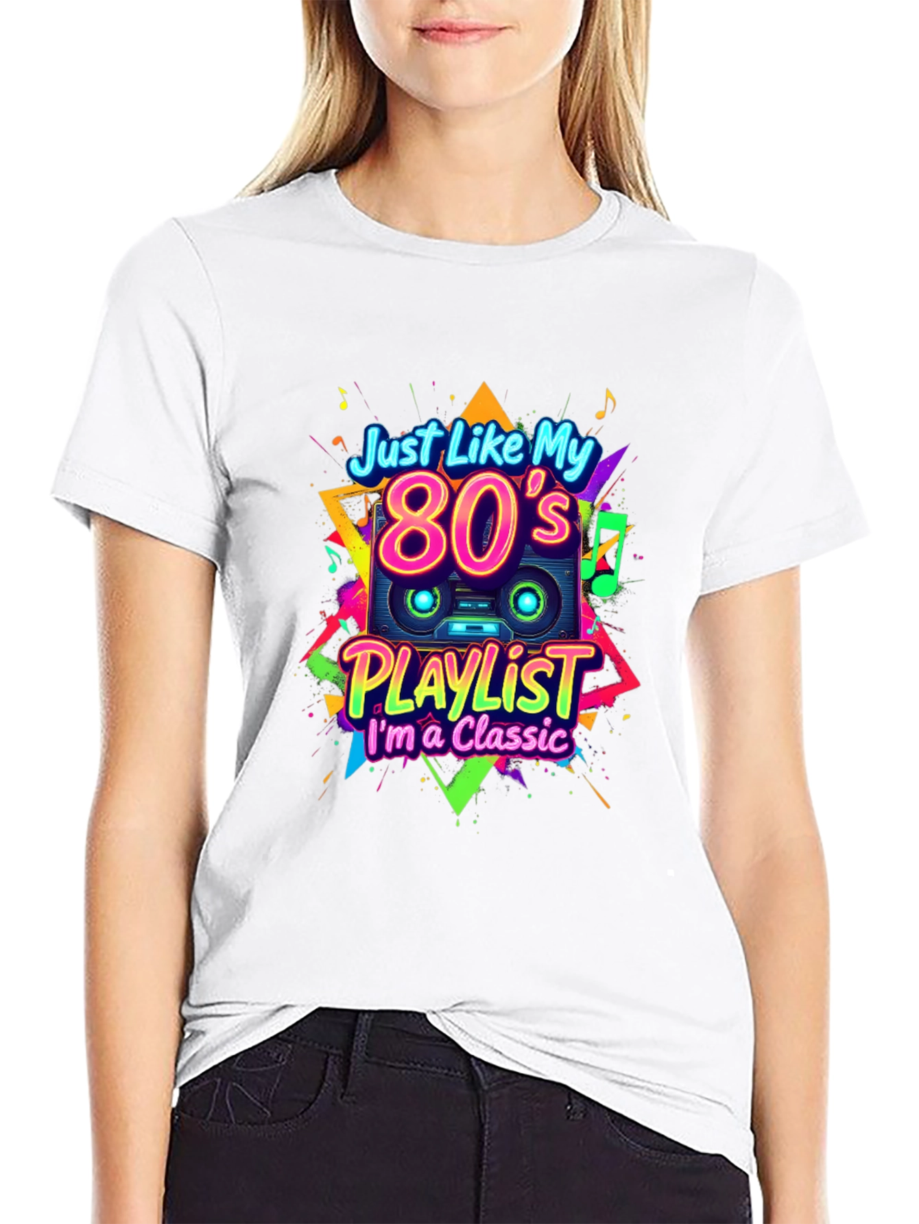 Black 80's Playlist Classic Black T-Shirt view 9