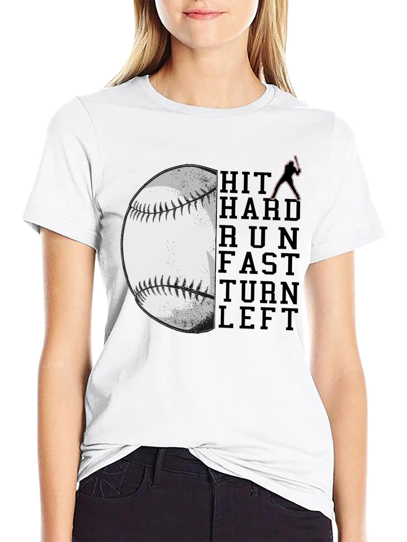 Black Baseball Hit Hard Run Fast T-Shirt view 9