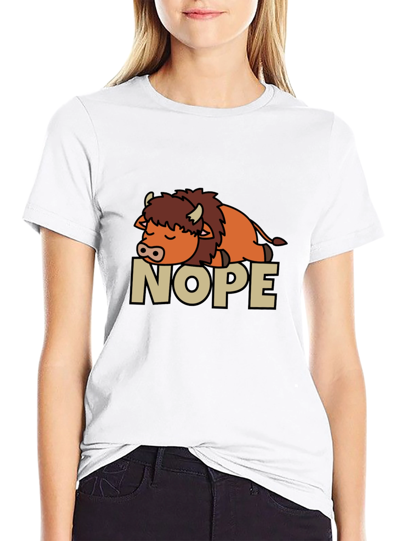 Black Nope Buffalo T-Shirt - Funny Sleepy Bison Tee view 9