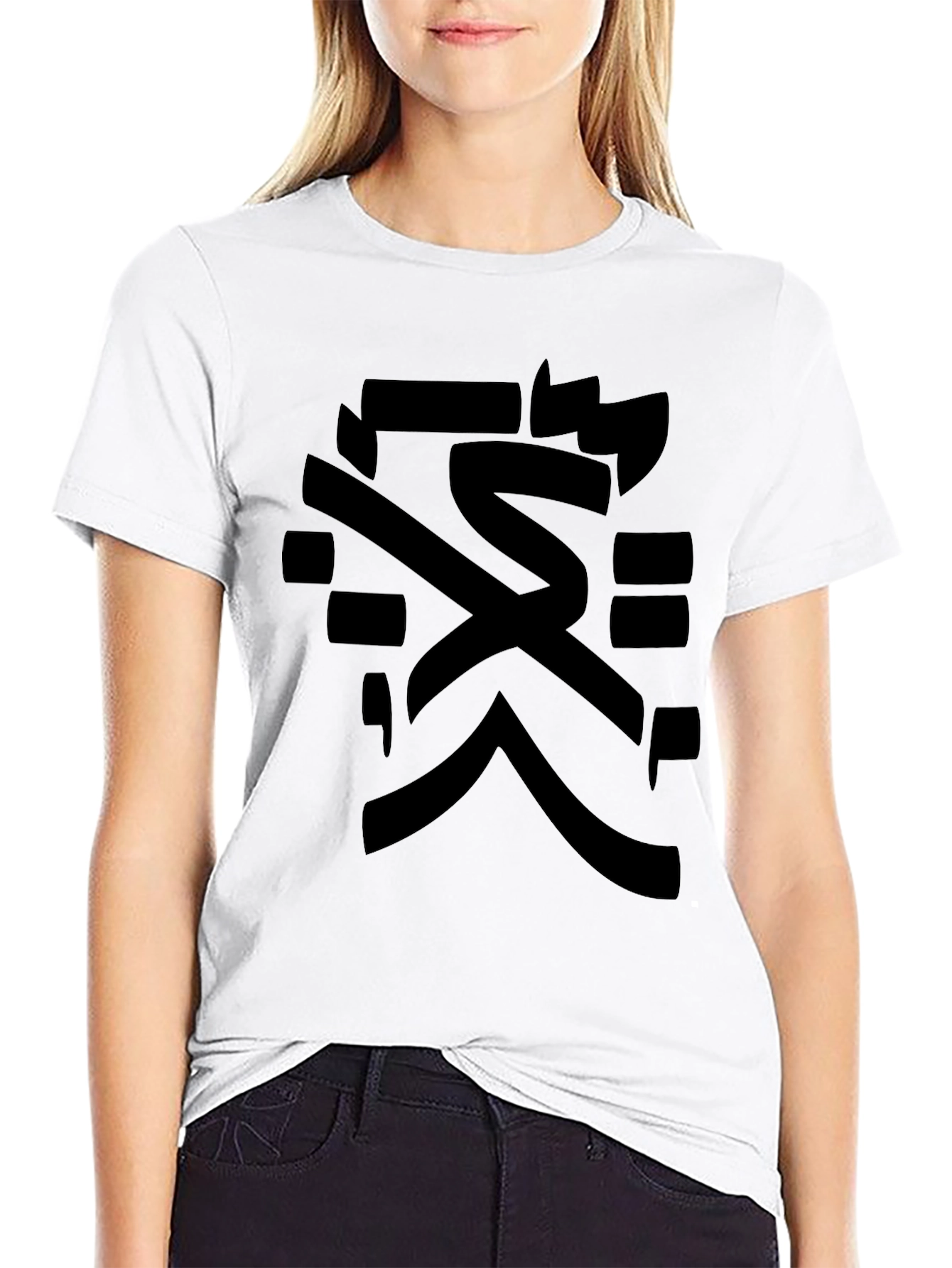 Black Men's Black T-Shirt with Japanese Symbol Graphic Print view 9