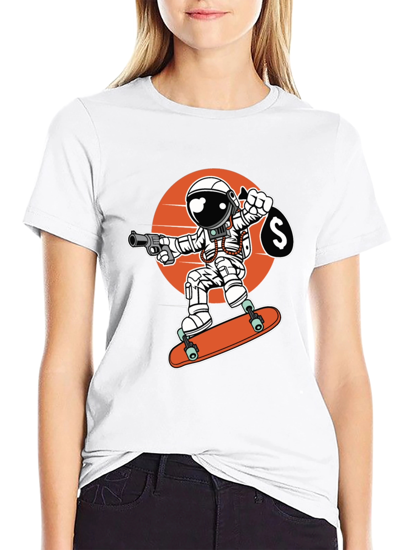 Black Astronaut Skateboarder Graphic Tee view 9