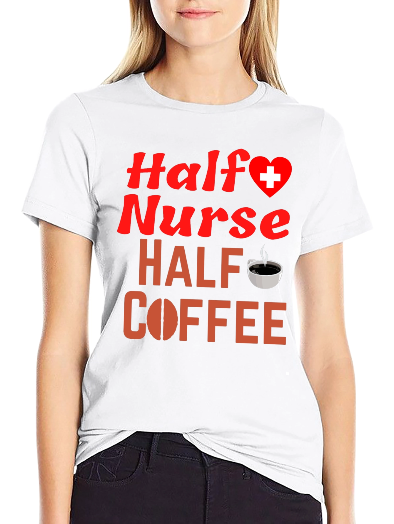 Black Half Nurse Half Coffee Graphic T-Shirt view 9