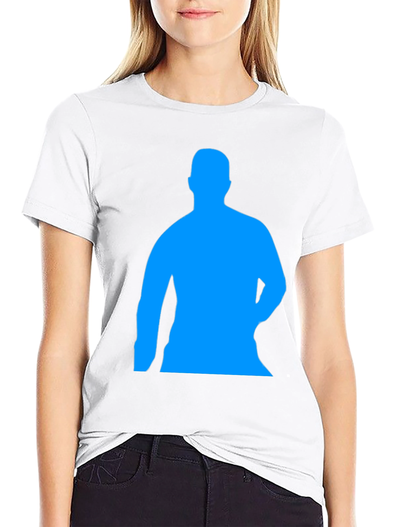 Black Men's Black T-Shirt with Blue Silhouette Print view 9