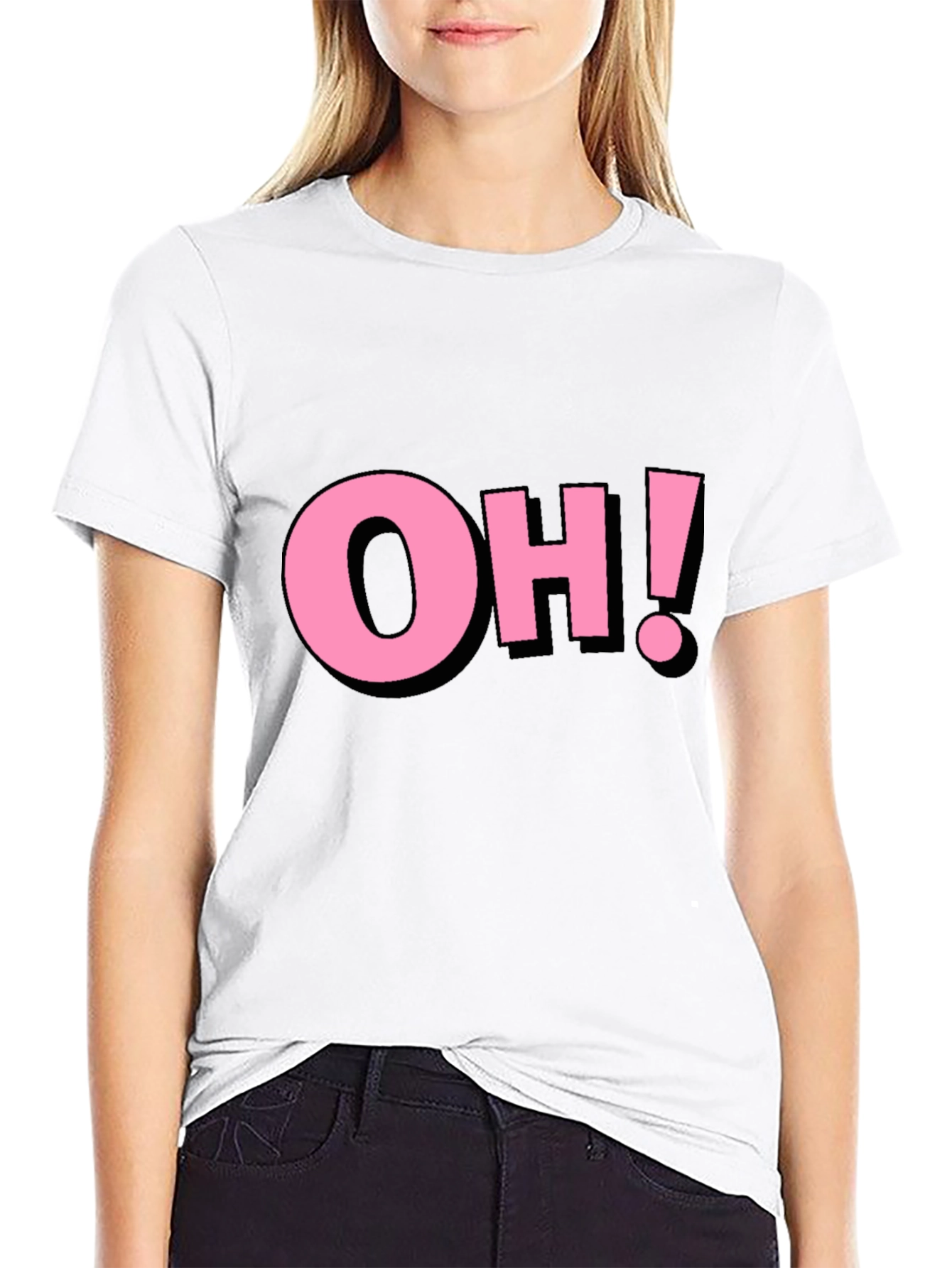 Black Pink "OH!" Graphic Black Cotton T-Shirt view 9