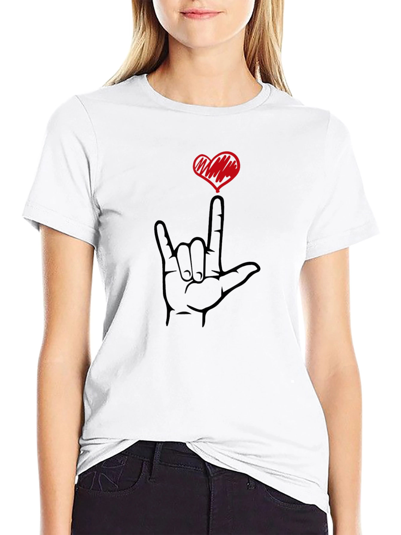 Black I Love You Hand Sign Black T-Shirt view 9