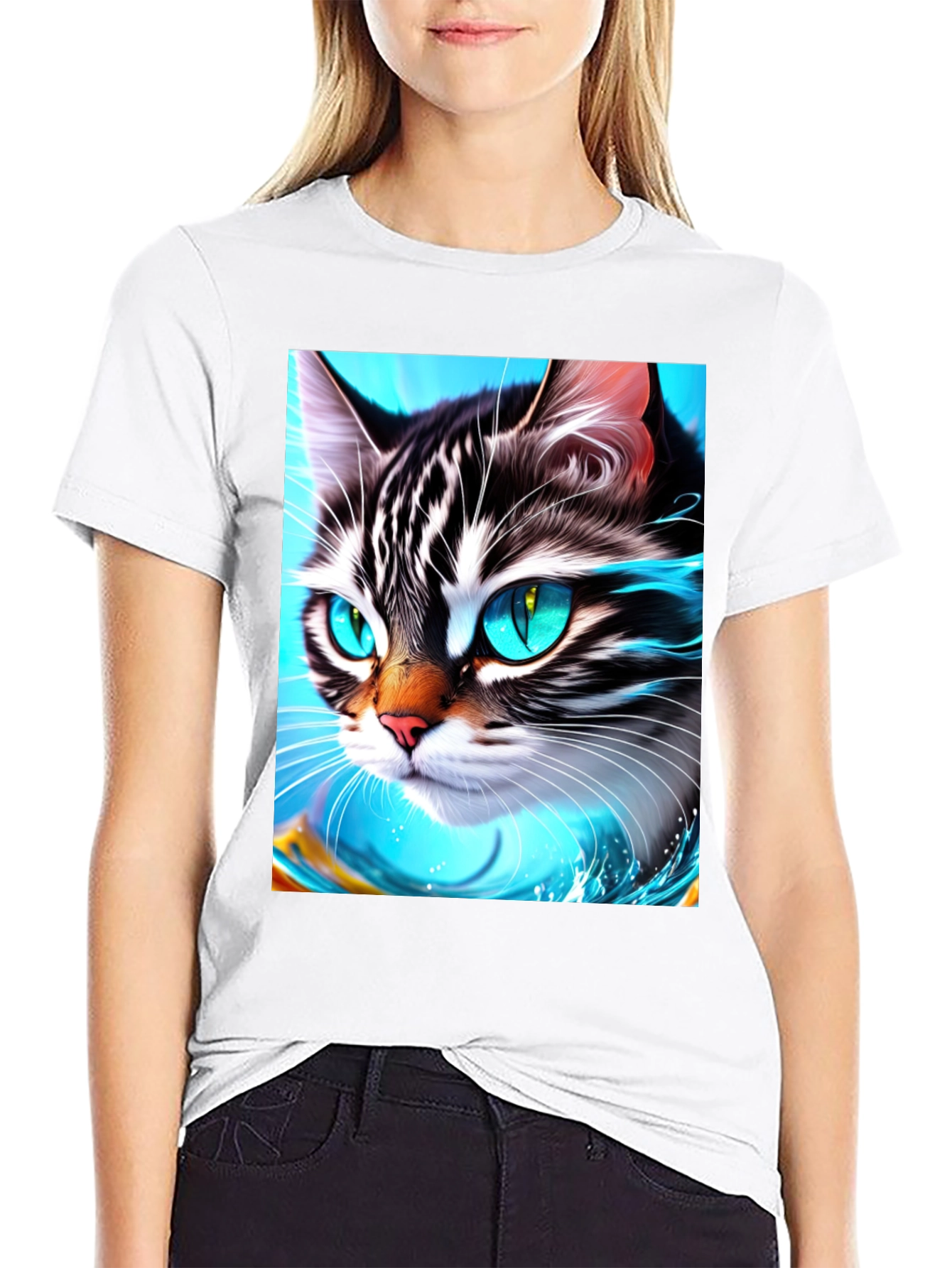 Black Cat Face T-Shirt - Cool Graphic Tee view 9