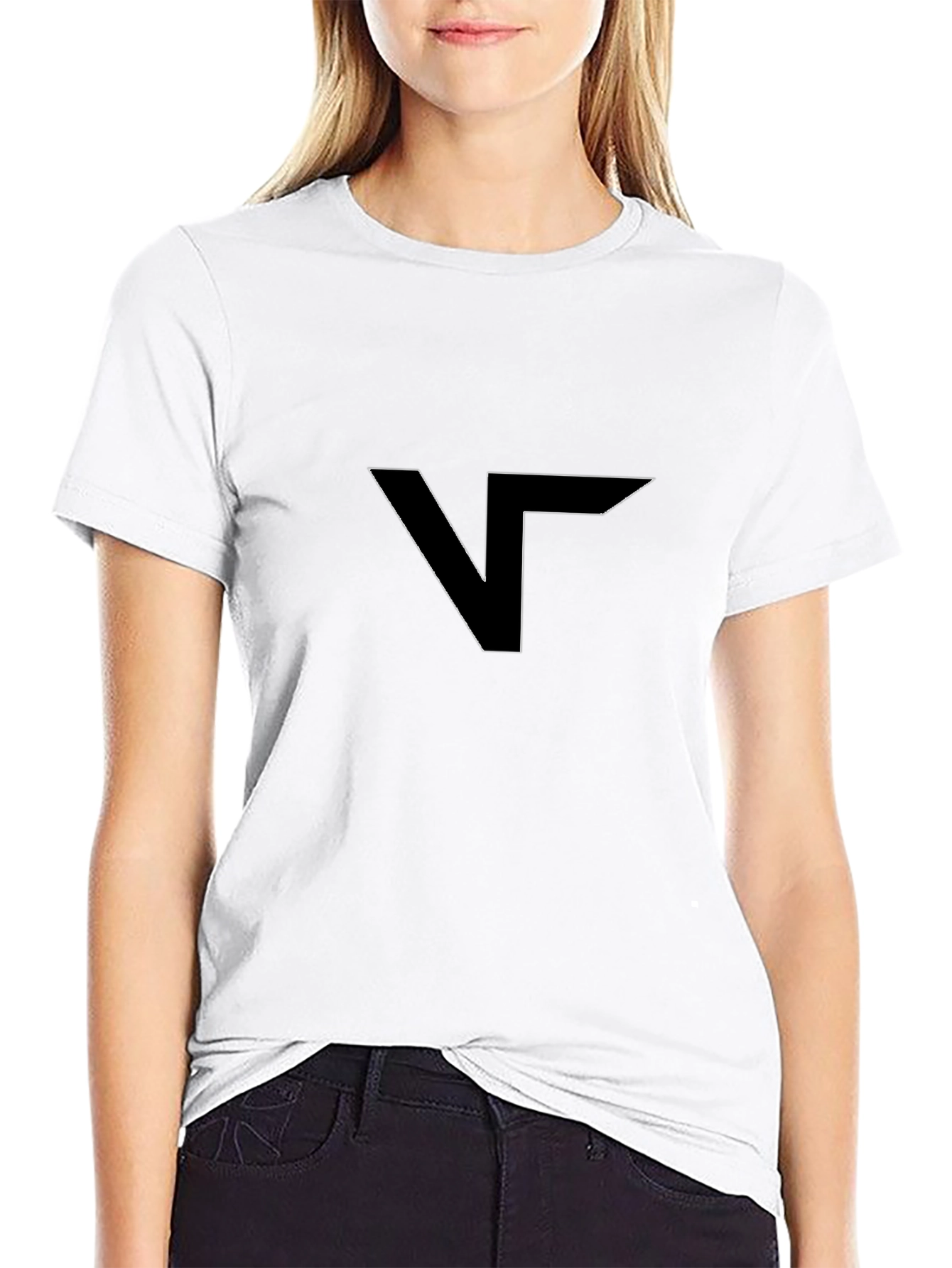 Black Modern Black T-Shirt with Geometric V Logo view 9