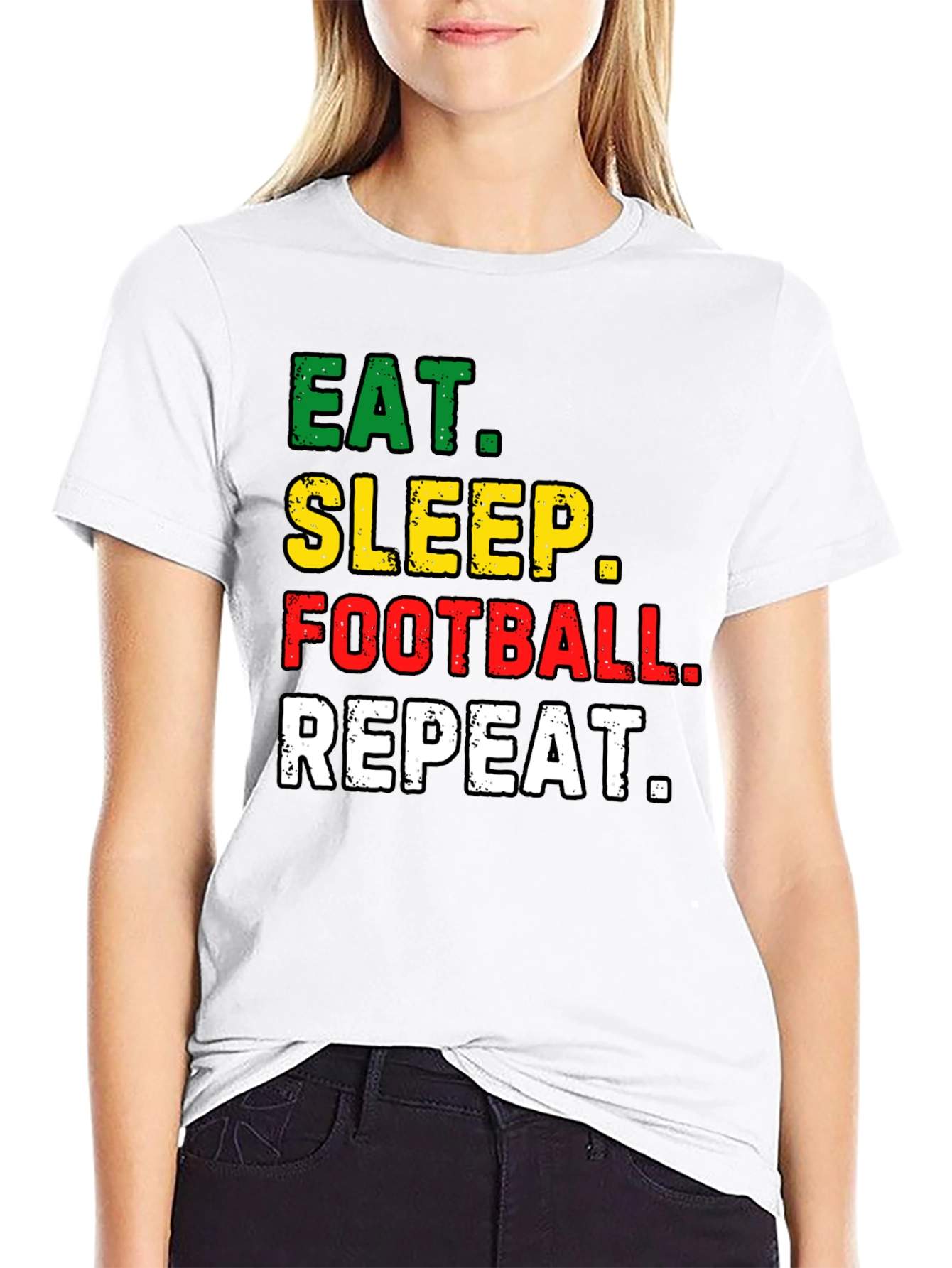 Black Eat Sleep Football Repeat Black T-Shirt view 9