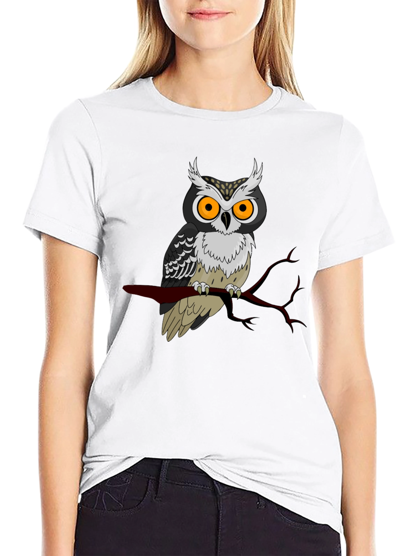 Black Owl Graphic Print Black T-Shirt view 9