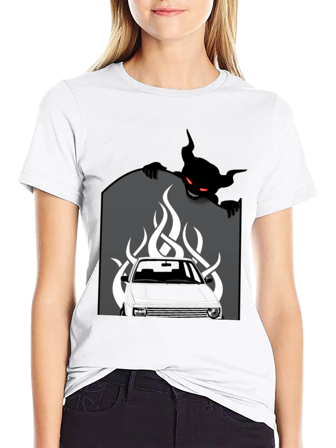 Black Men's Black Graphic Tee - Car and Devil Design view 9