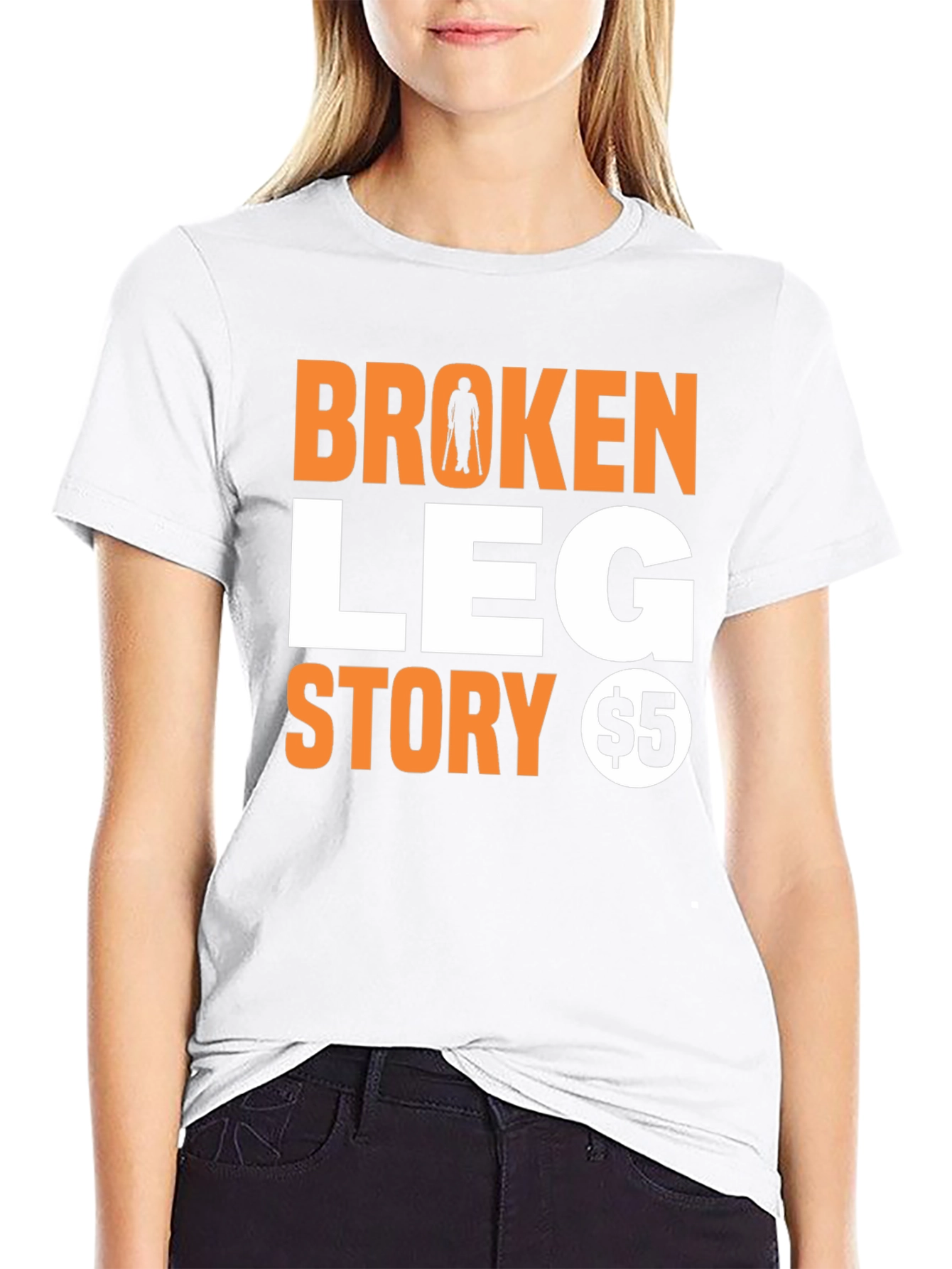 Black Broken Leg Story T-Shirt - Humorous Novelty Tee view 9