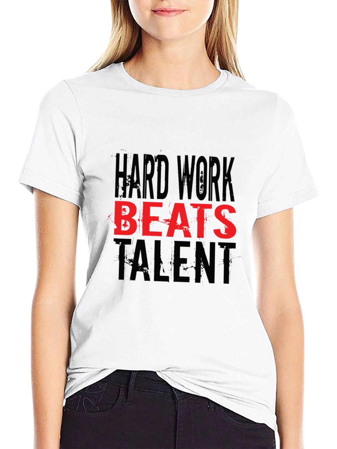 Black Hard Work Beats Talent Black T-Shirt view 9