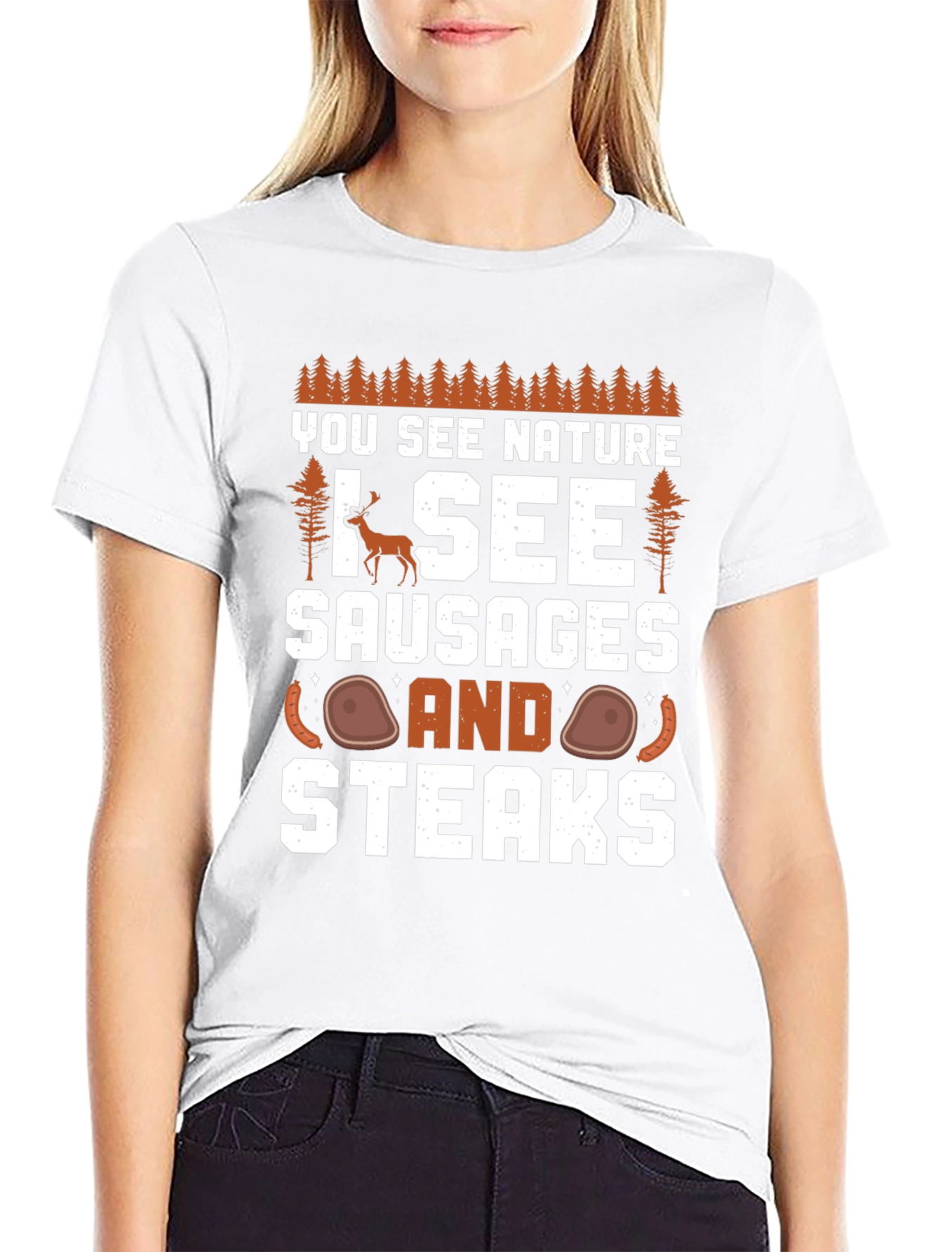 Black Nature Humor T-Shirt - I See Sausages and Steaks view 9