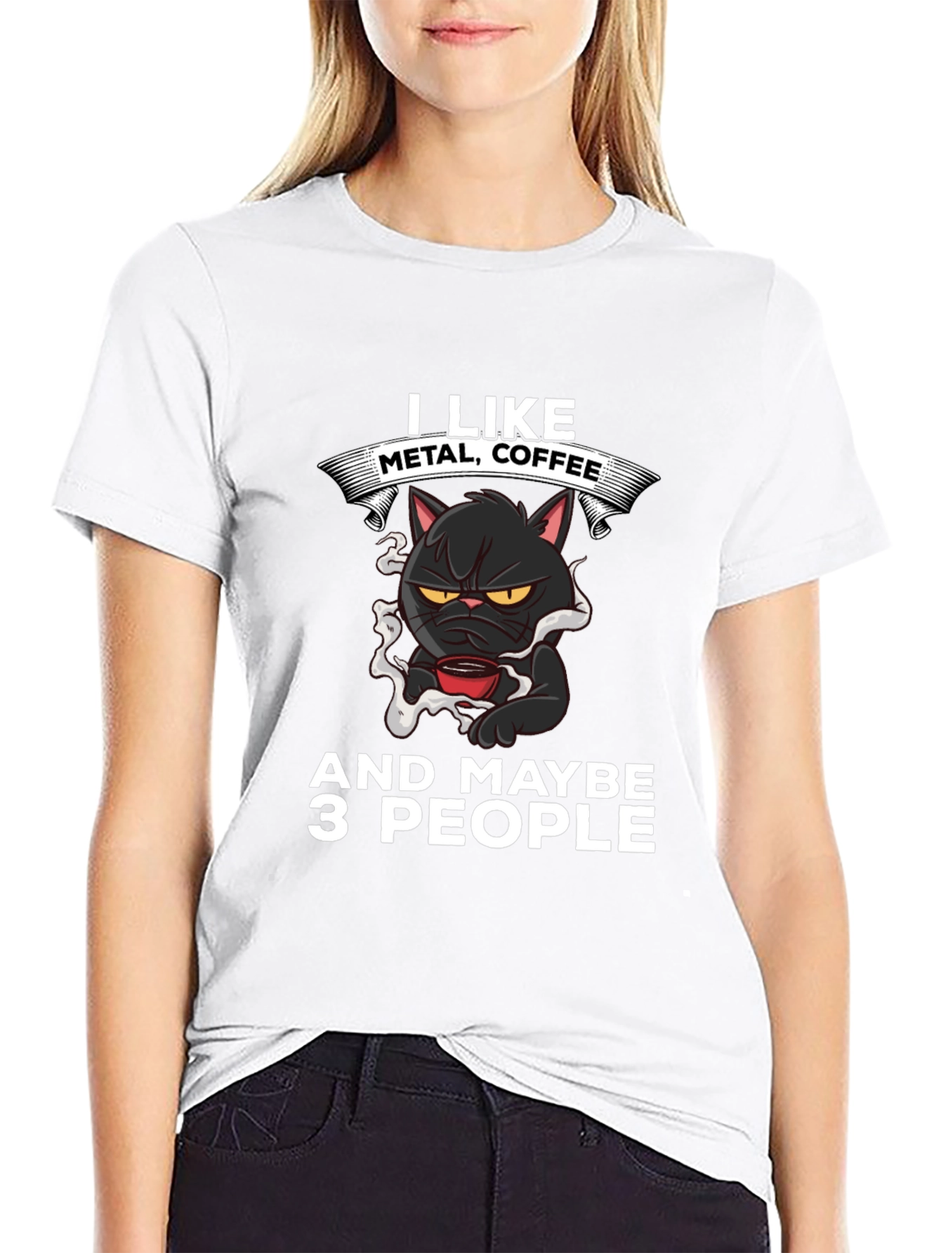 Black Metal Coffee Cat Graphic T-Shirt view 9