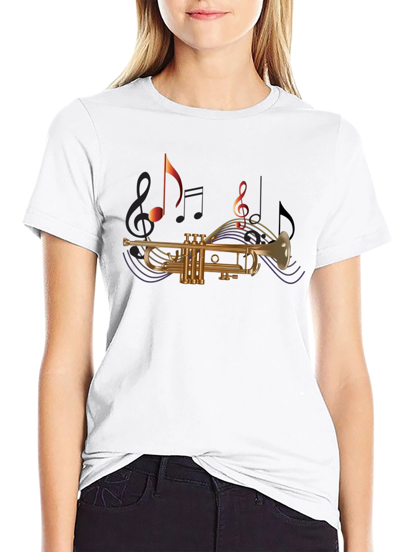 Black Trumpet & Music Note T-Shirt - Black view 9