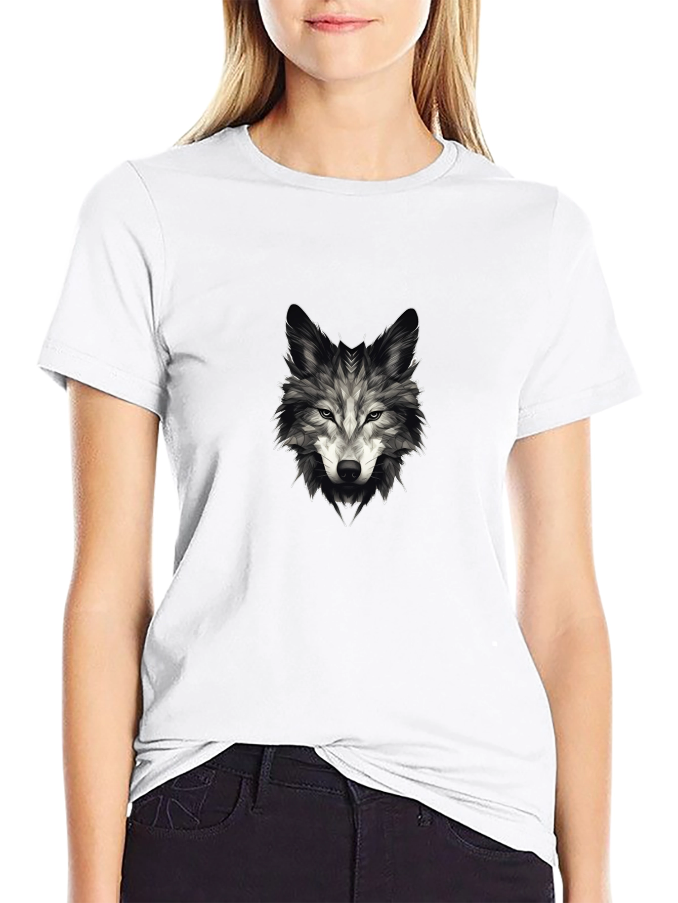 Black Men's Wolf Graphic Tee - Stylish Black T-Shirt view 9