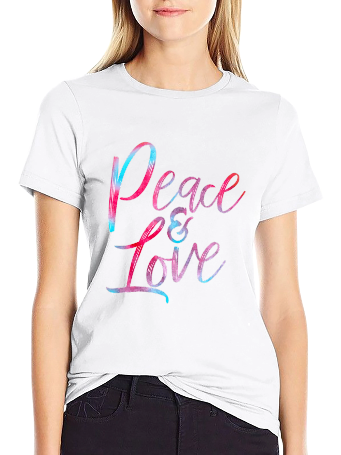 Black Peace & Love Graphic Tee - Soft Cotton Blend Comfort view 9